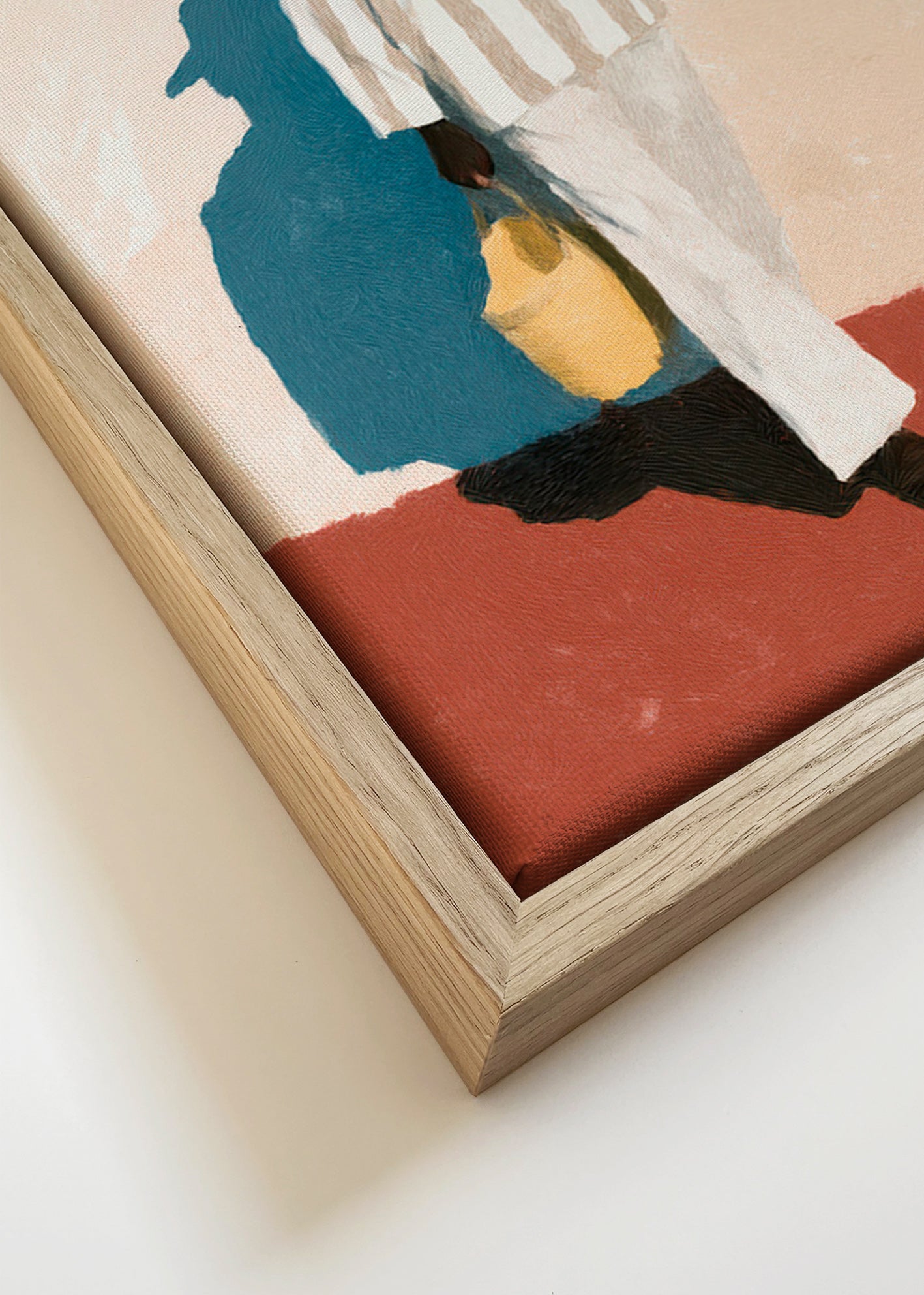 Minimalistisk værk med mand i hat og taske – Canvas detail