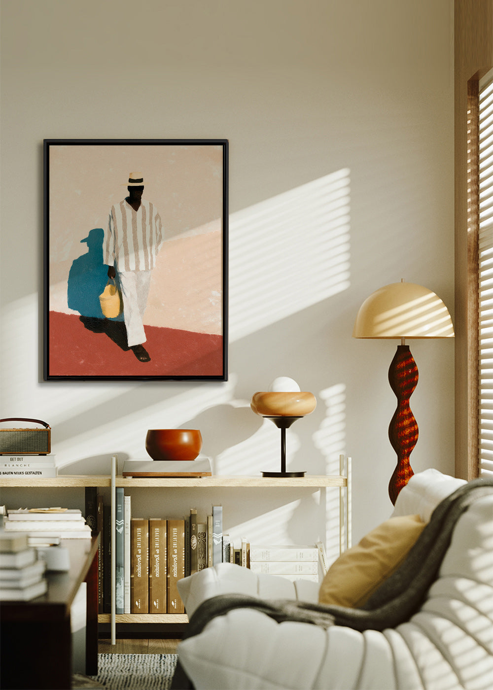 Minimalistisk værk med mand i hat og taske – Canvas1