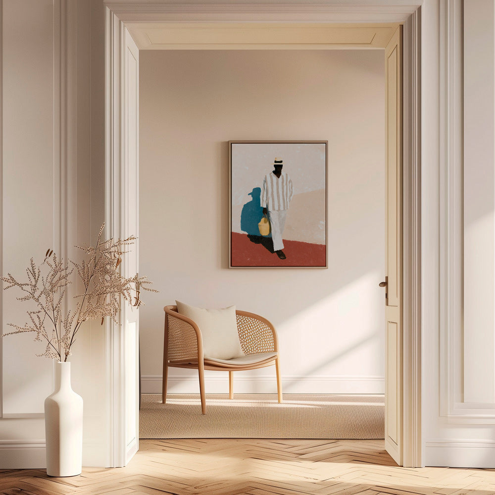 Minimalistisk værk med mand i hat og taske – Canvas2