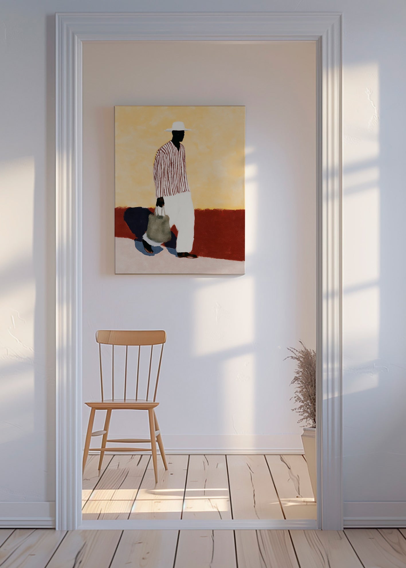 Illustration af gående figur med hat – Canvas