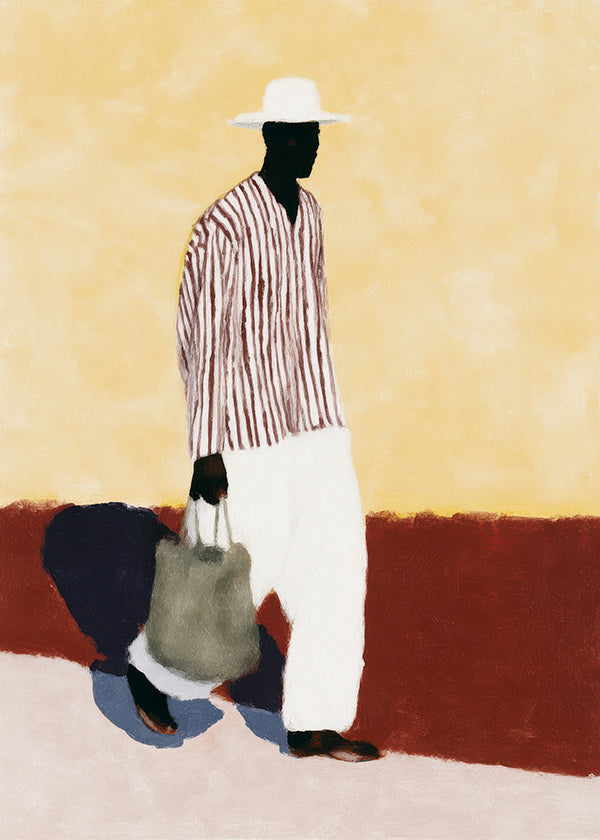 Illustration af gående figur med hat