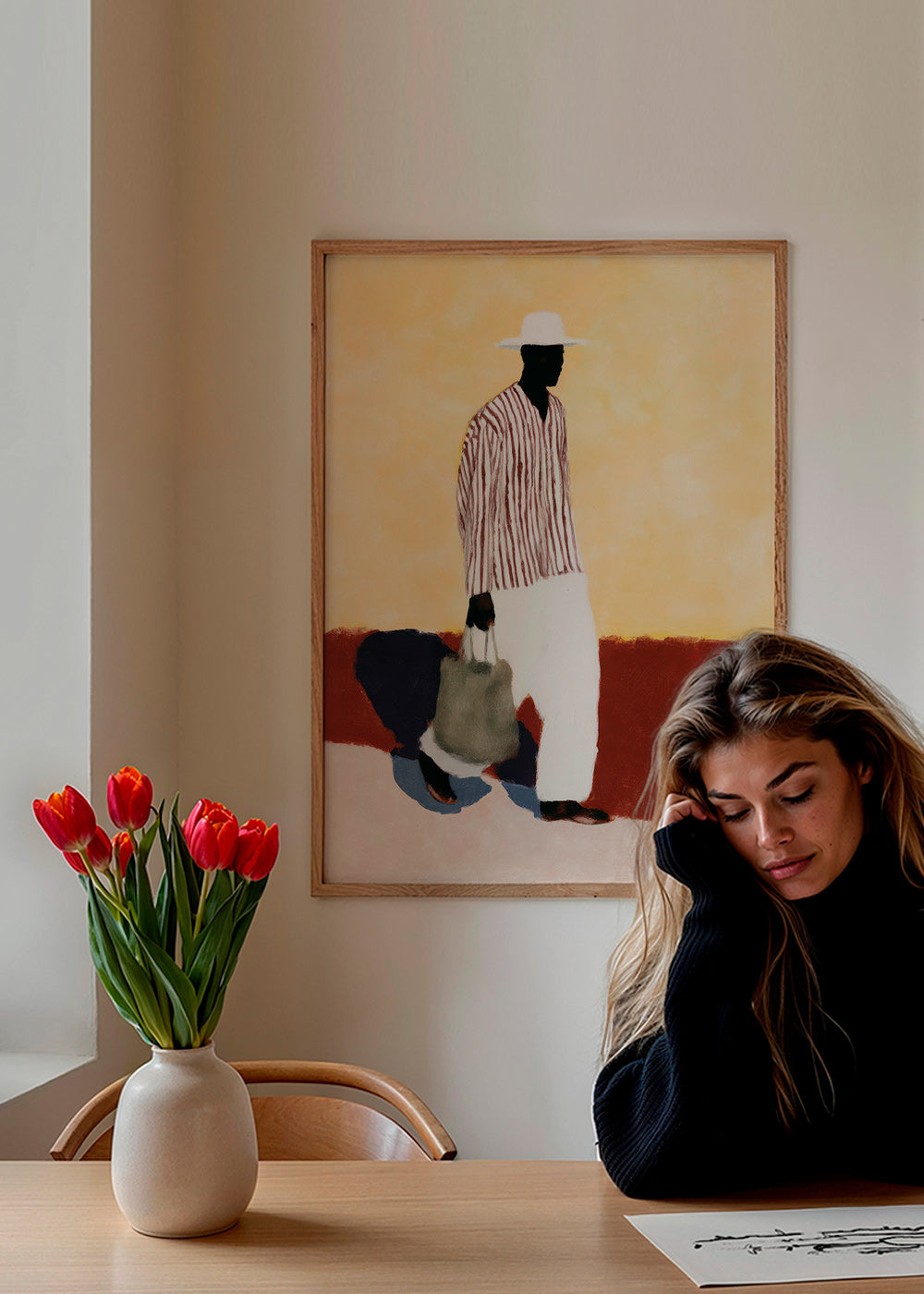 Illustration af gående figur med hat – Product1