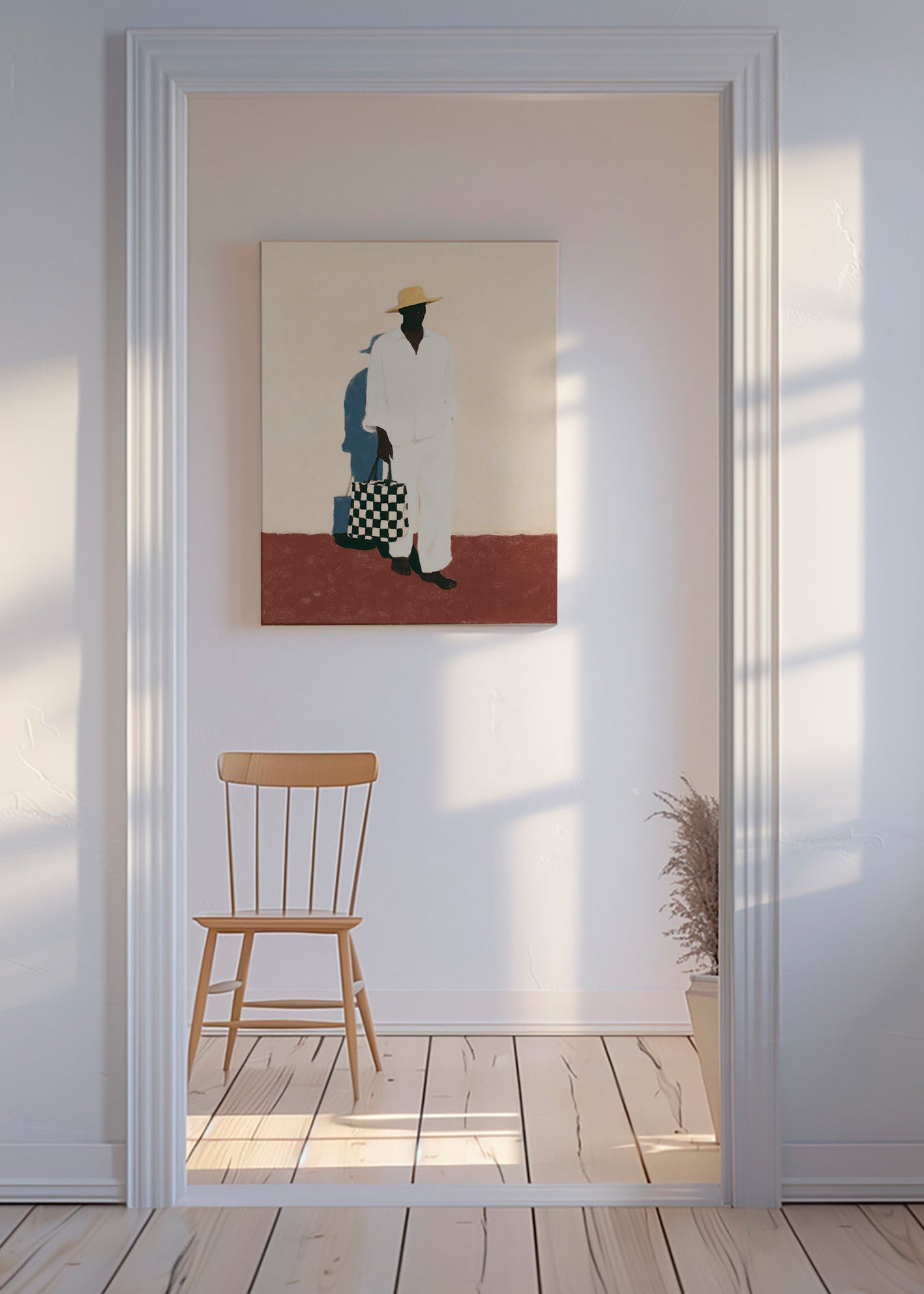 Minimalistisk design med figur i hvidt jakkesæt – Canvas
