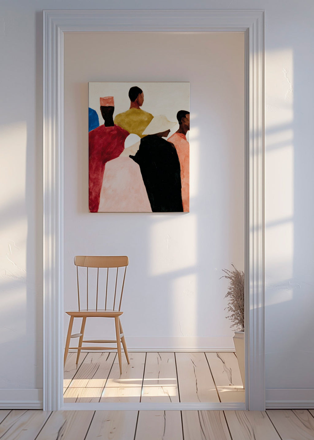 Abstrakt værk med grupperede figurer – Canvas