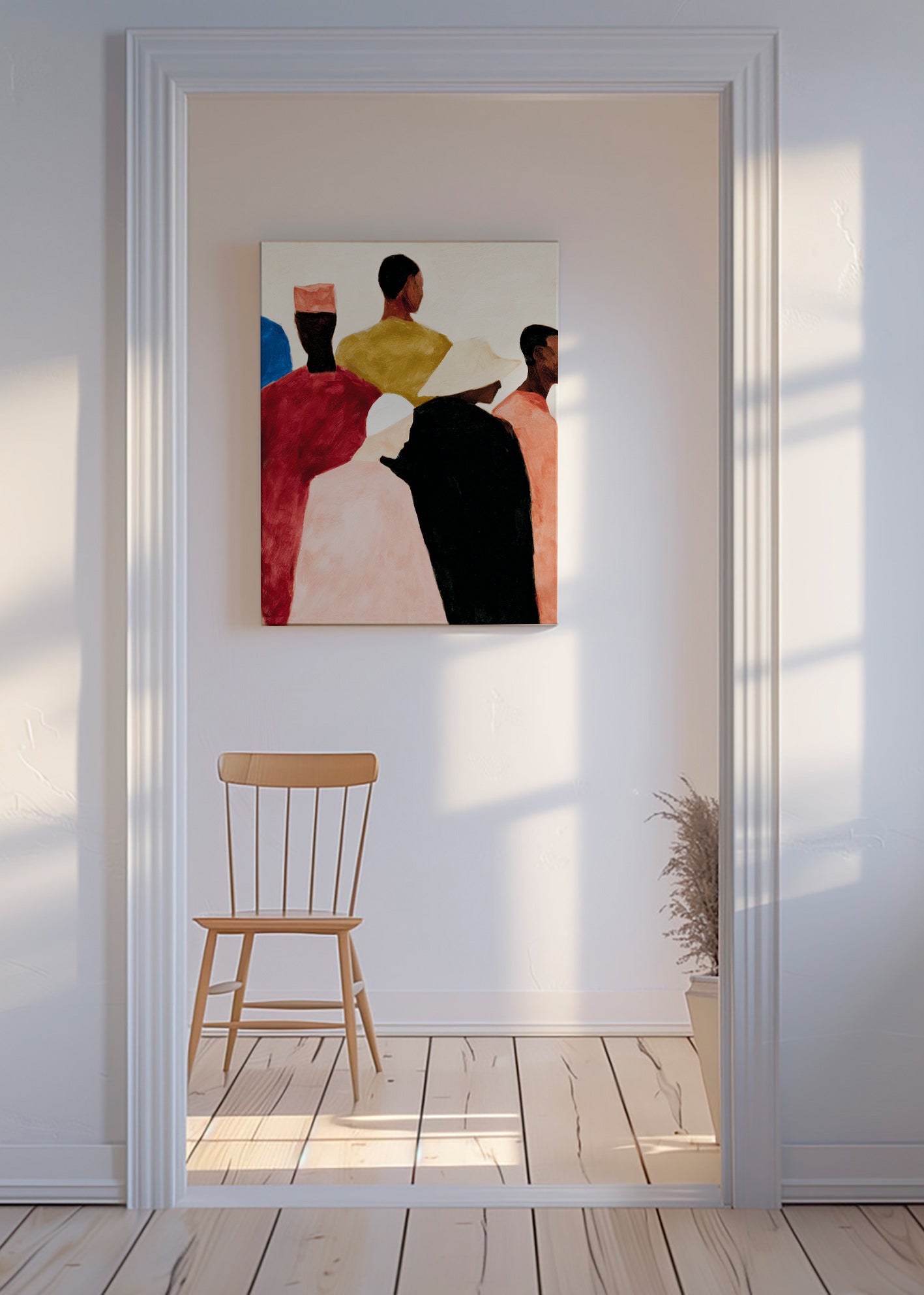 Abstrakt værk med grupperede figurer – Canvas