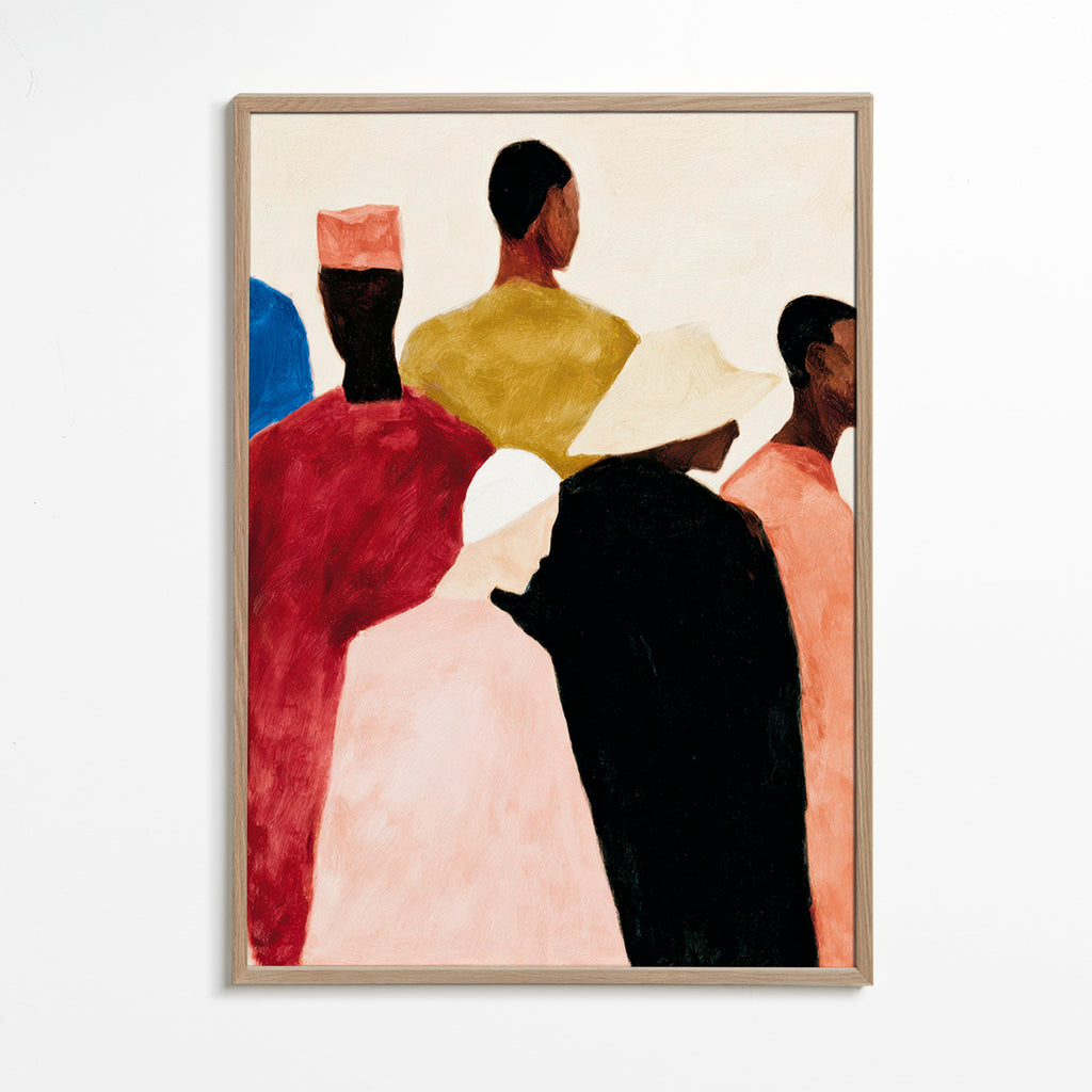 Abstrakt værk med grupperede figurer – Oak Frame