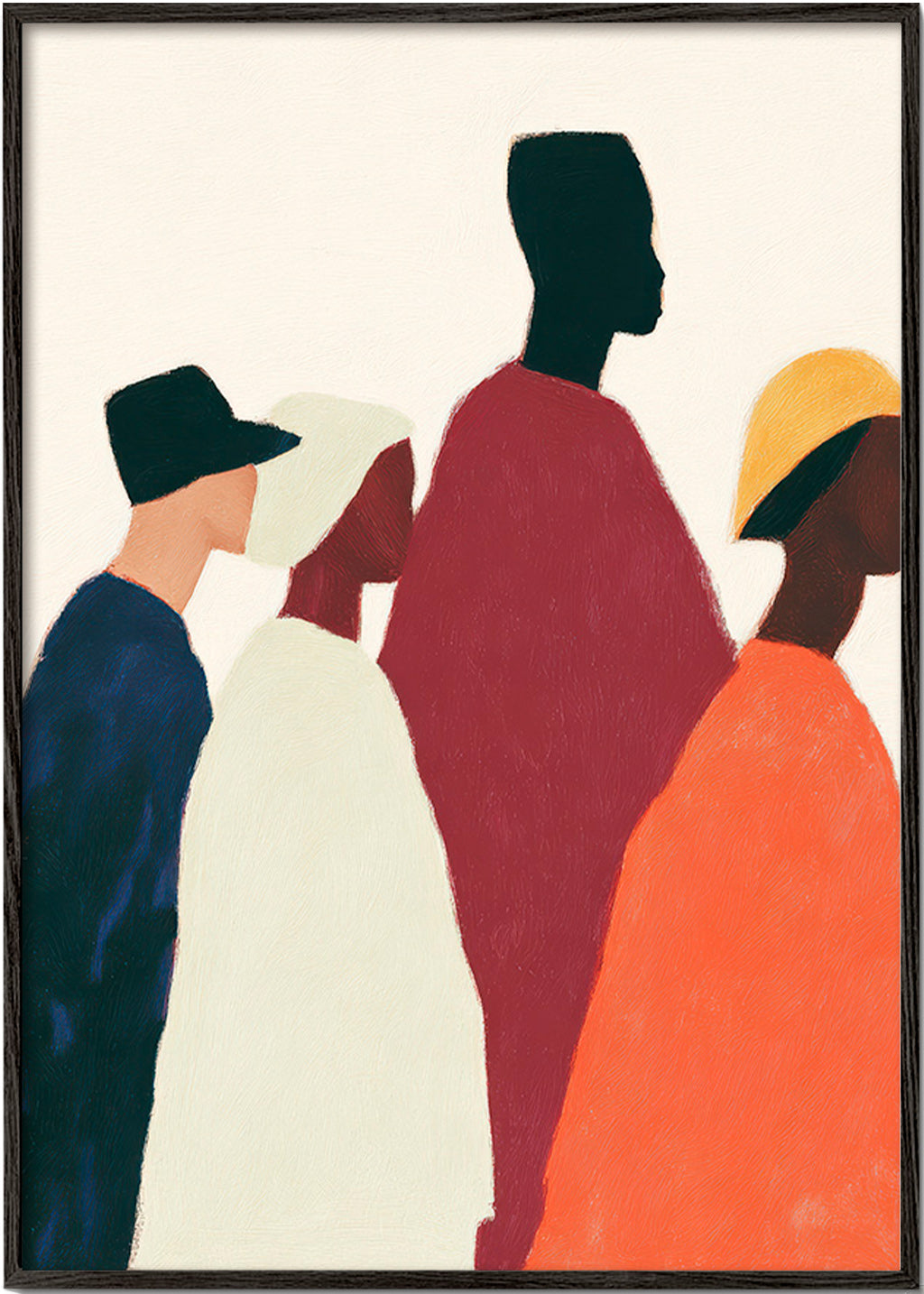 Illustration: række af stiliserede figurer – Black Frame