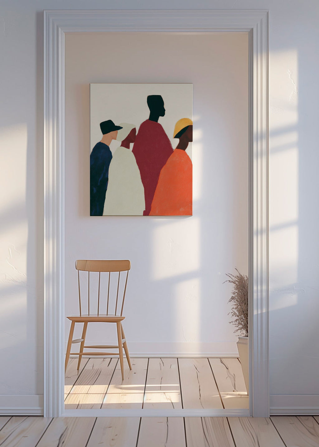 Illustration: række af stiliserede figurer – Canvas