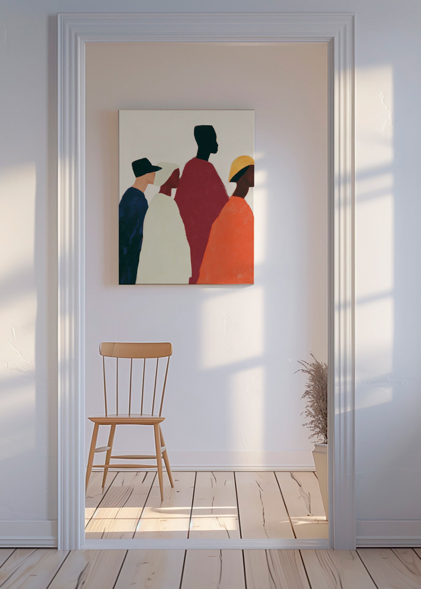 Illustration: række af stiliserede figurer – Canvas
