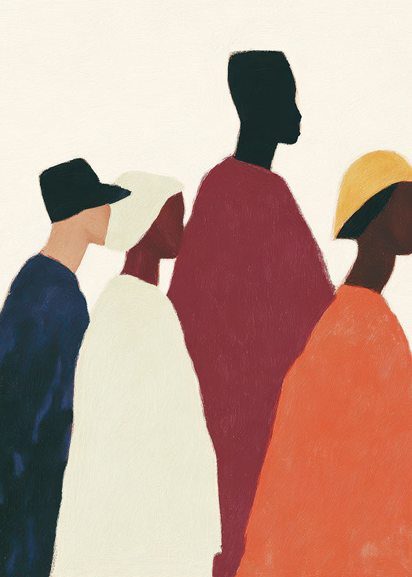 Illustration: række af stiliserede figurer