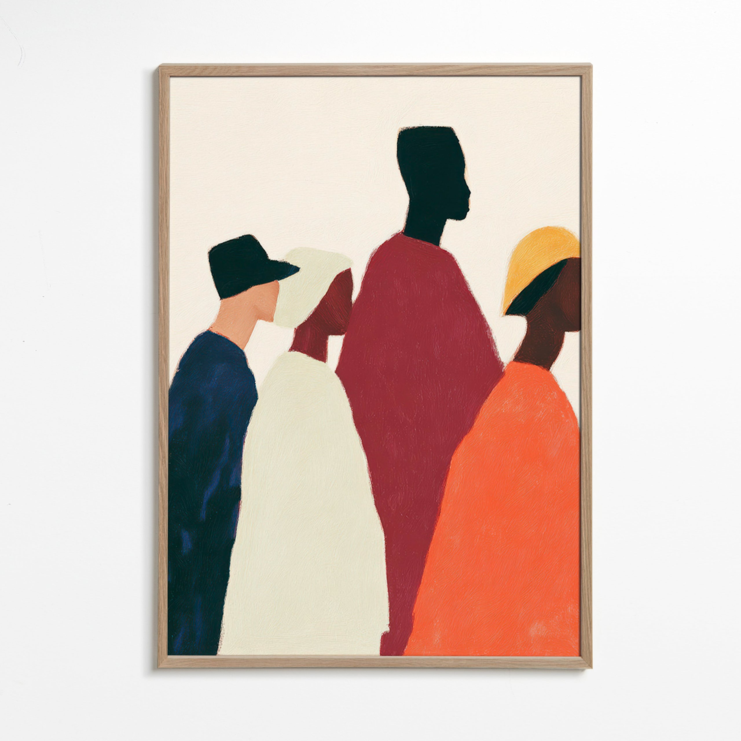 Illustration: række af stiliserede figurer – Oak Frame