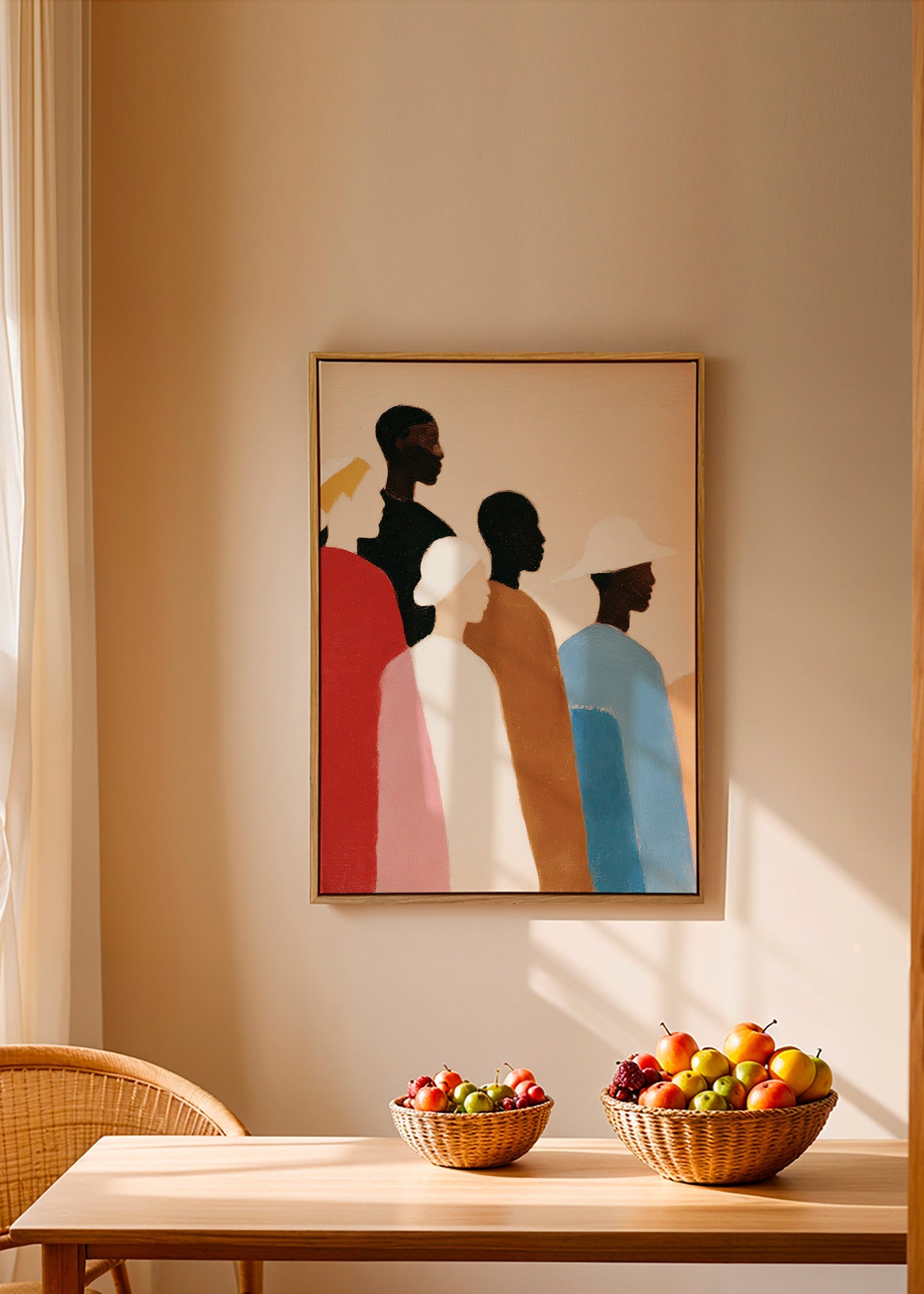 Abstrakt værk med figurer på række – Canvas1