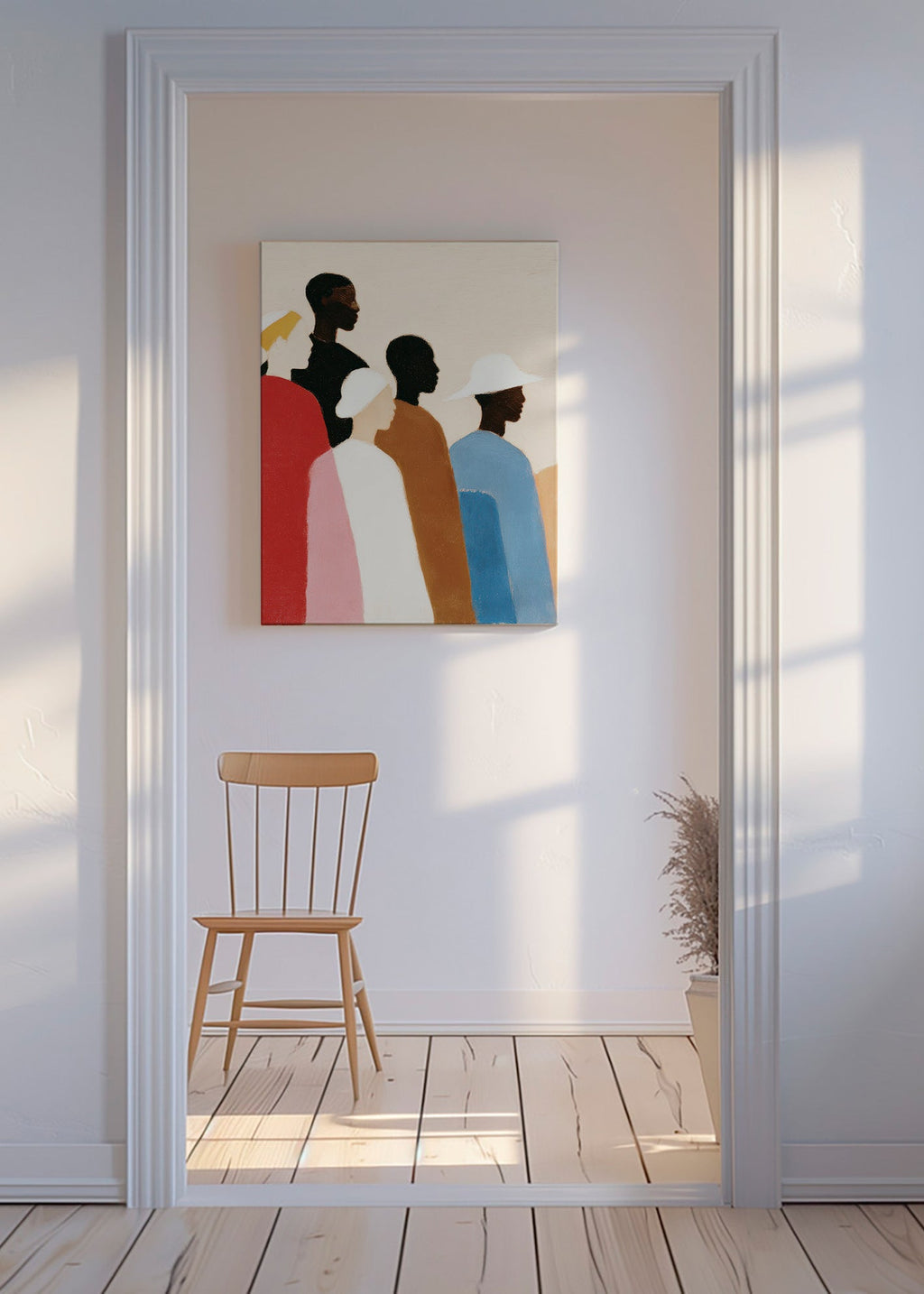 Abstrakt værk med figurer på række – Canvas