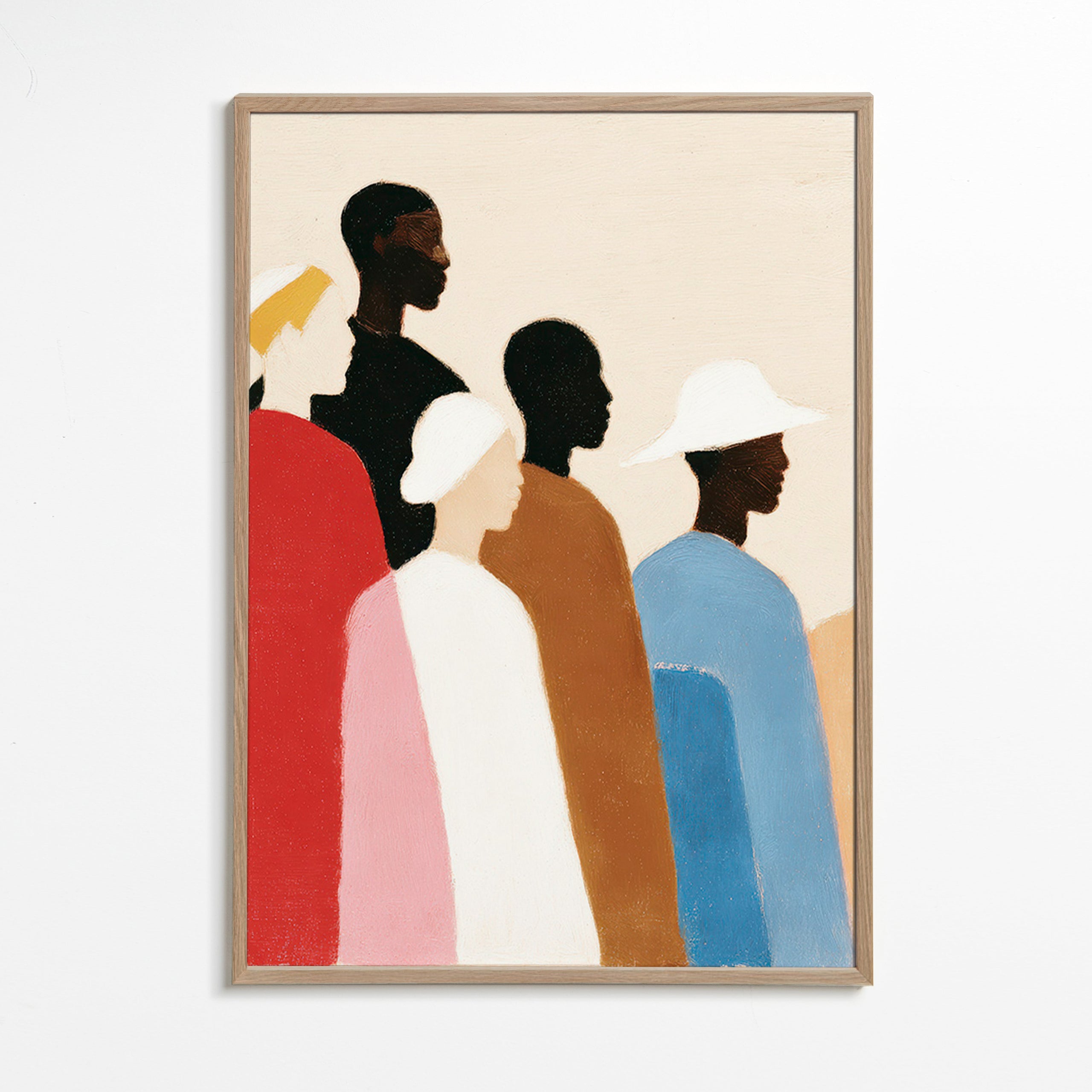 Abstrakt værk med figurer på række – Oak Frame