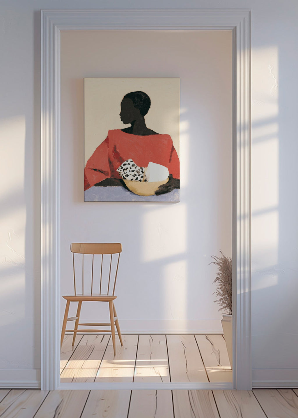 Køkkenkunst: kvinde med skål – Canvas