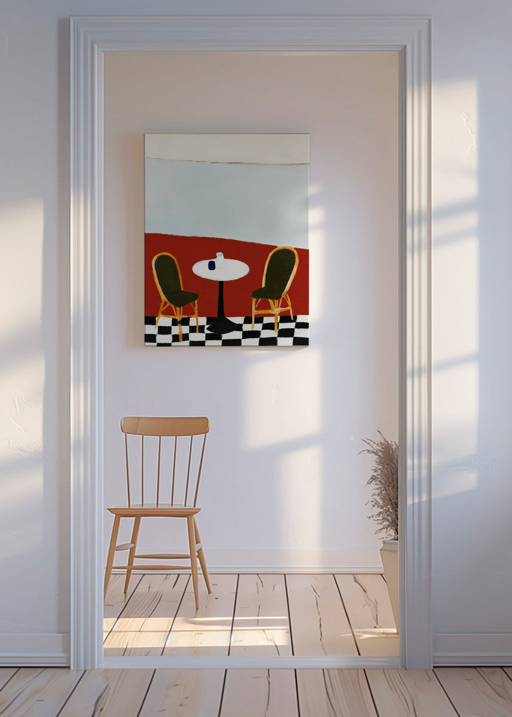 Køkkenkunst: minimalistisk terrasse med bord – Canvas