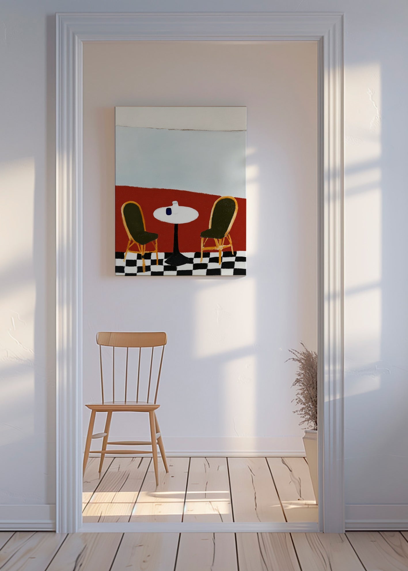 Køkkenkunst: minimalistisk terrasse med bord – Canvas