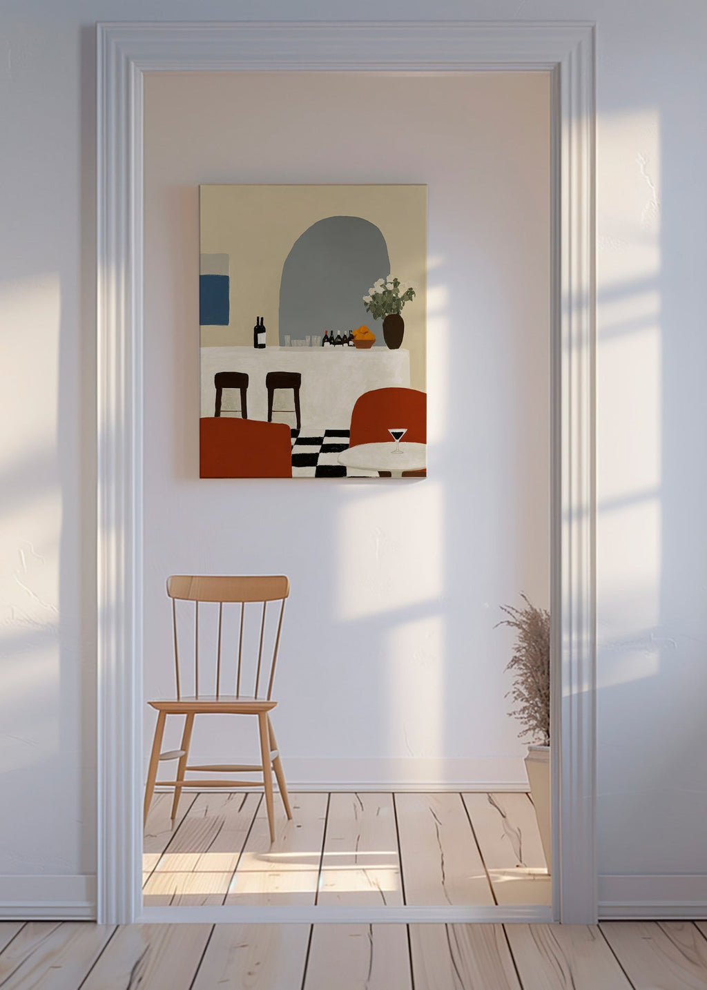 Køkkenkunst med bue og minimalistisk bar – Canvas