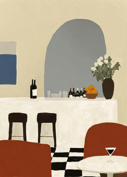 Køkkenkunst med bue og minimalistisk bar