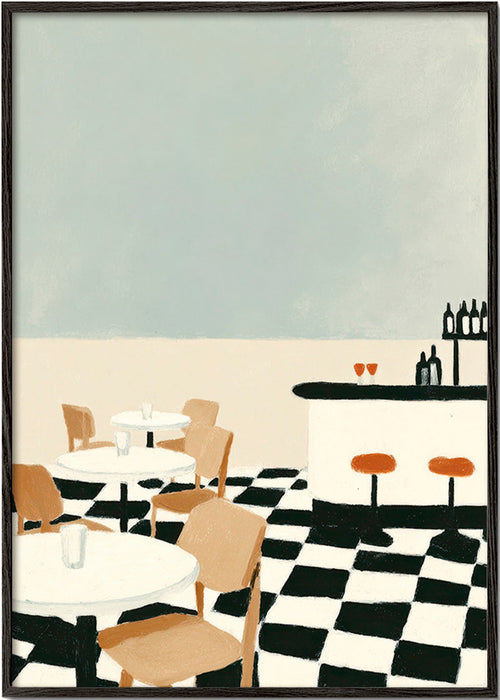 Køkkenkunst med skakmønstret gulv og bar – Black Frame