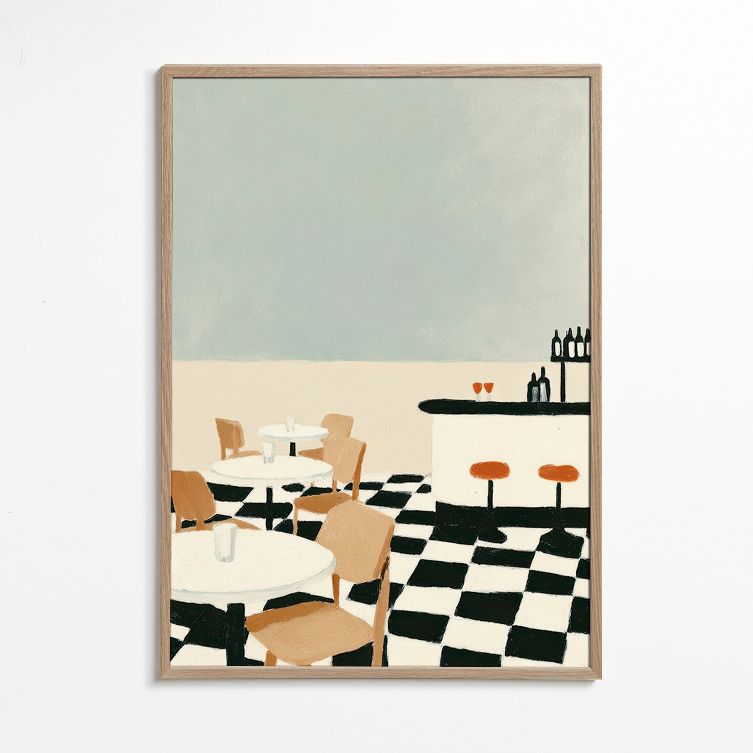 Køkkenkunst med skakmønstret gulv og bar – Oak Frame