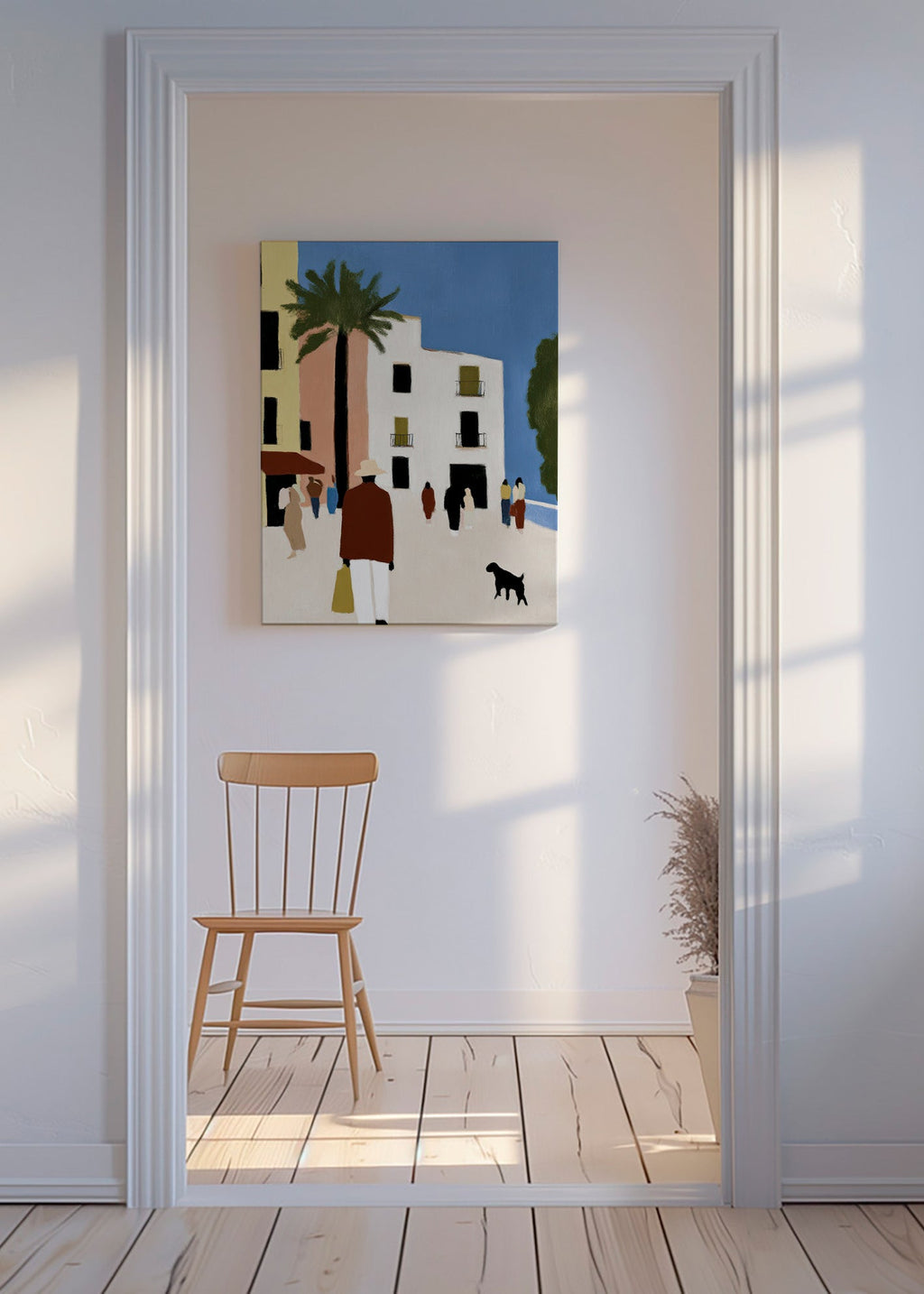 Køkkenkunst: Middelhavs-gåtur med palme – Canvas