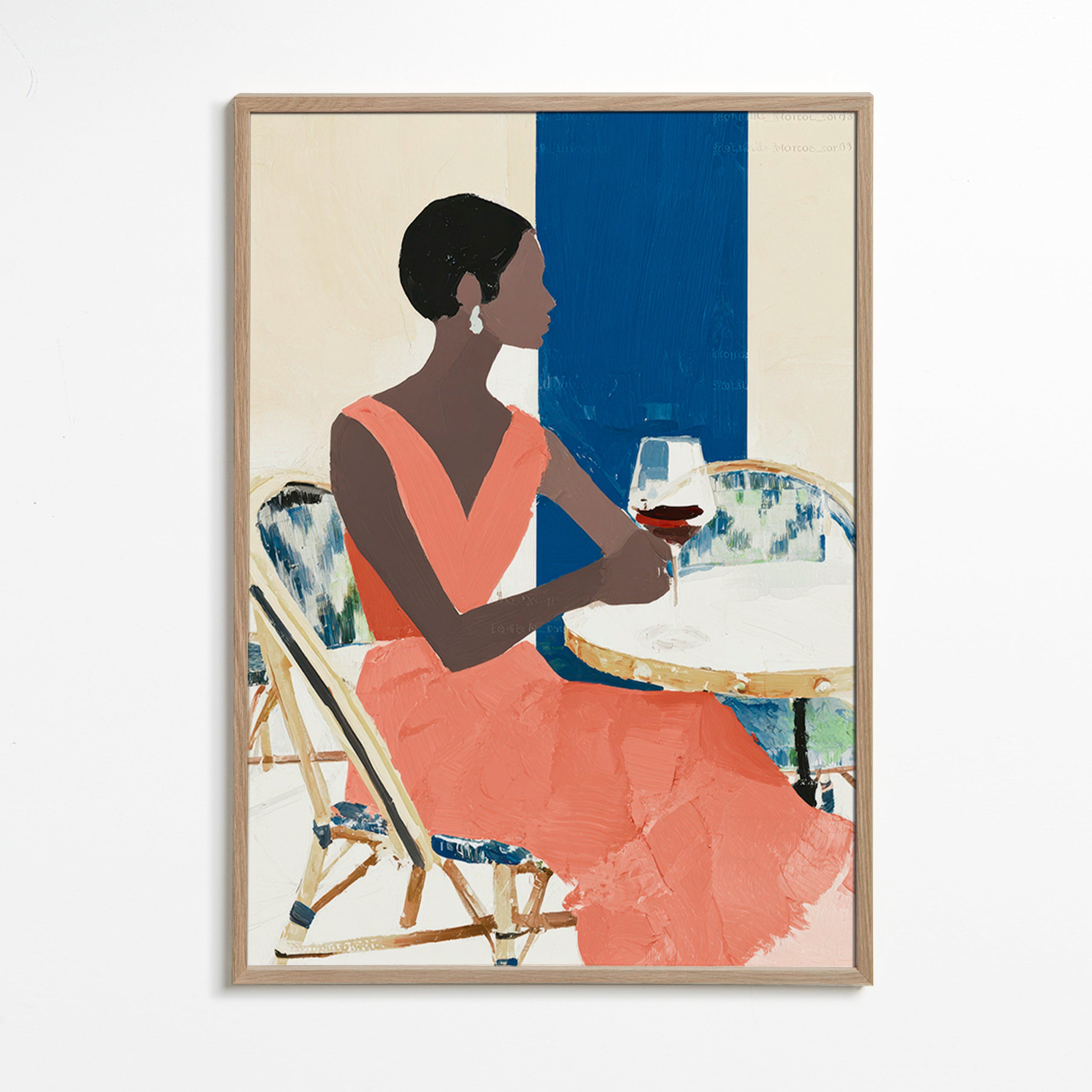 Køkkenkunst kvinde med vin – Oak Frame