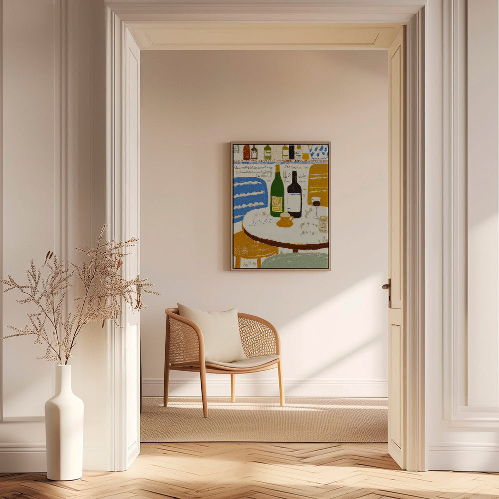 Køkkenkunst med flasker og kaffekop – Canvas1
