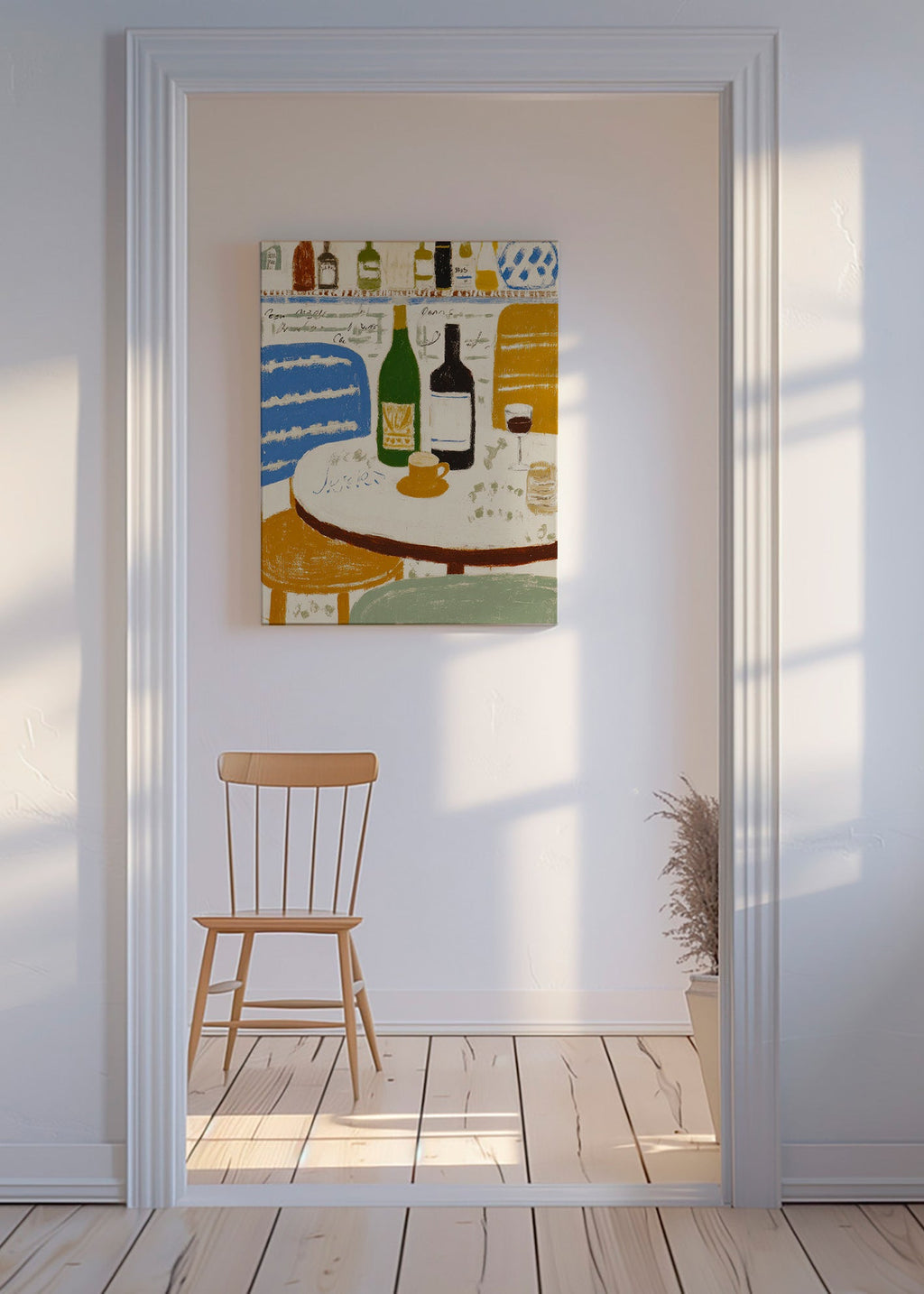 Køkkenkunst med flasker og kaffekop – Canvas