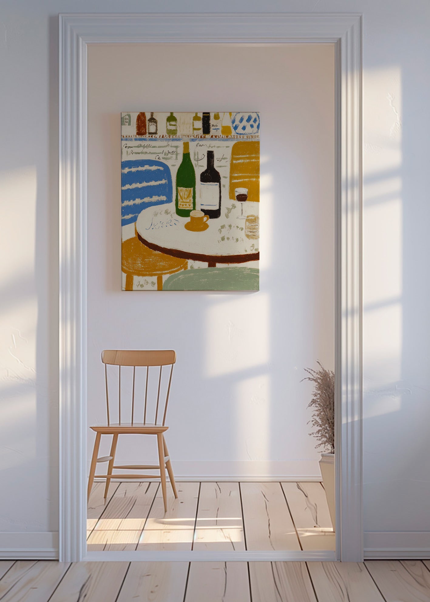 Køkkenkunst med flasker og kaffekop – Canvas