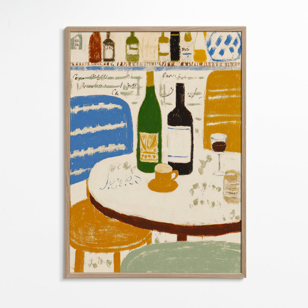 Køkkenkunst med flasker og kaffekop – Oak Frame