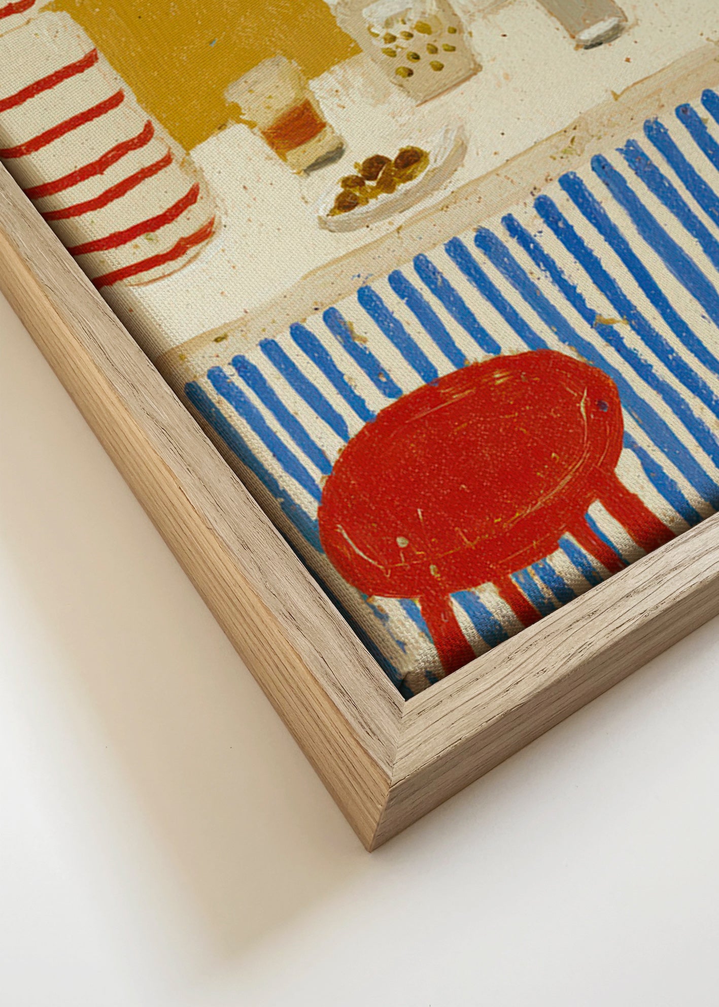 Køkkenkunst: bar-stilleben med blå striber – Canvas detail