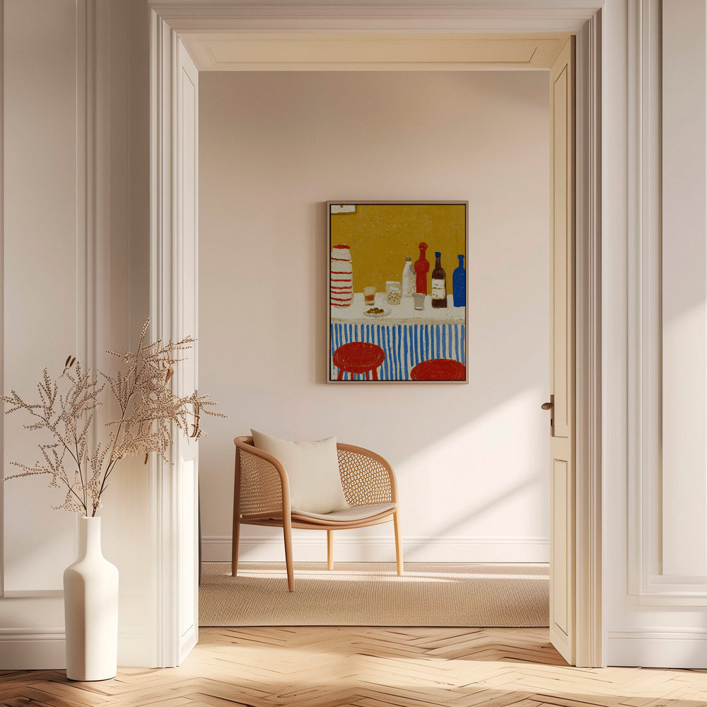 Køkkenkunst: bar-stilleben med blå striber – Canvas2