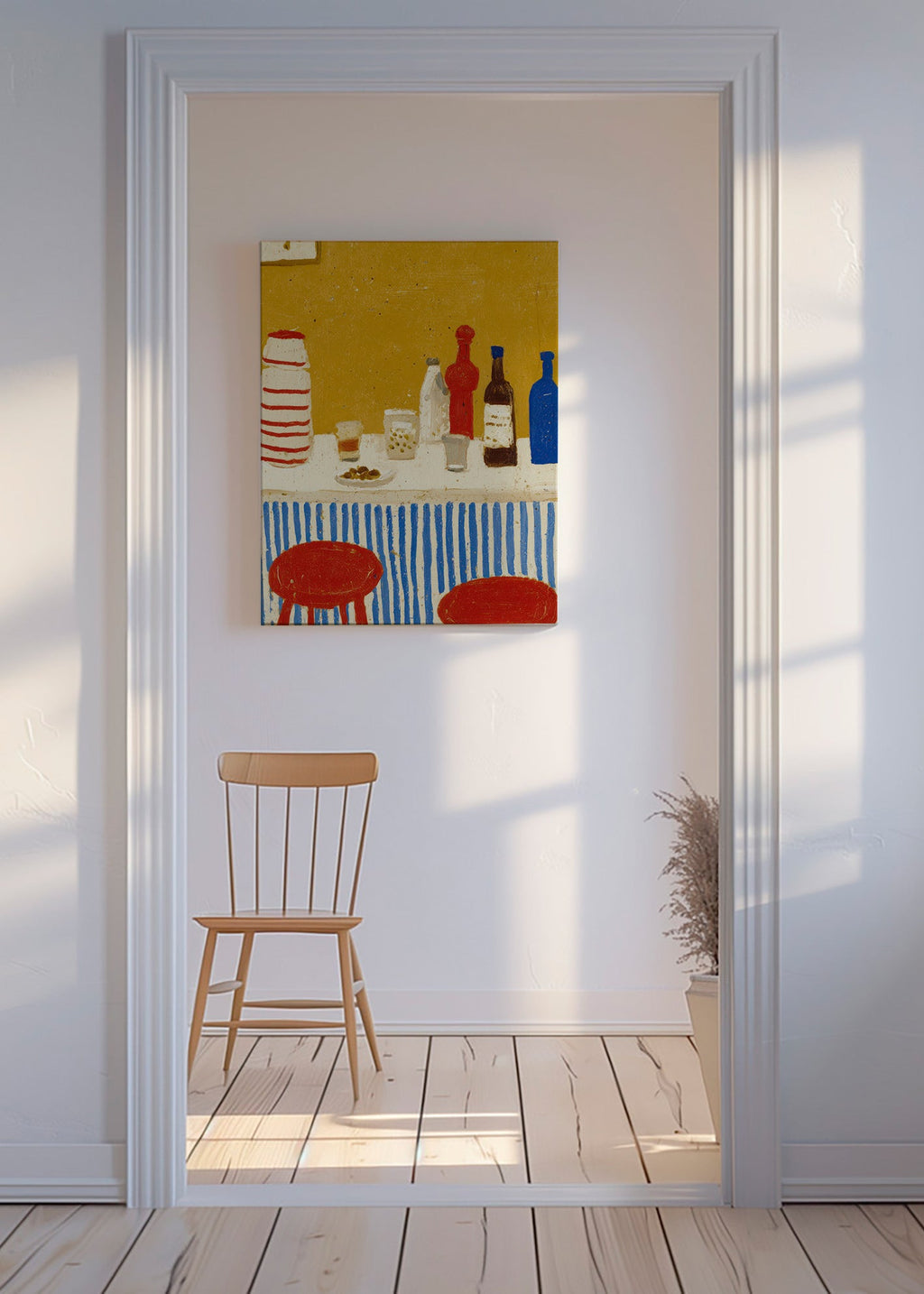 Køkkenkunst: bar-stilleben med blå striber – Canvas