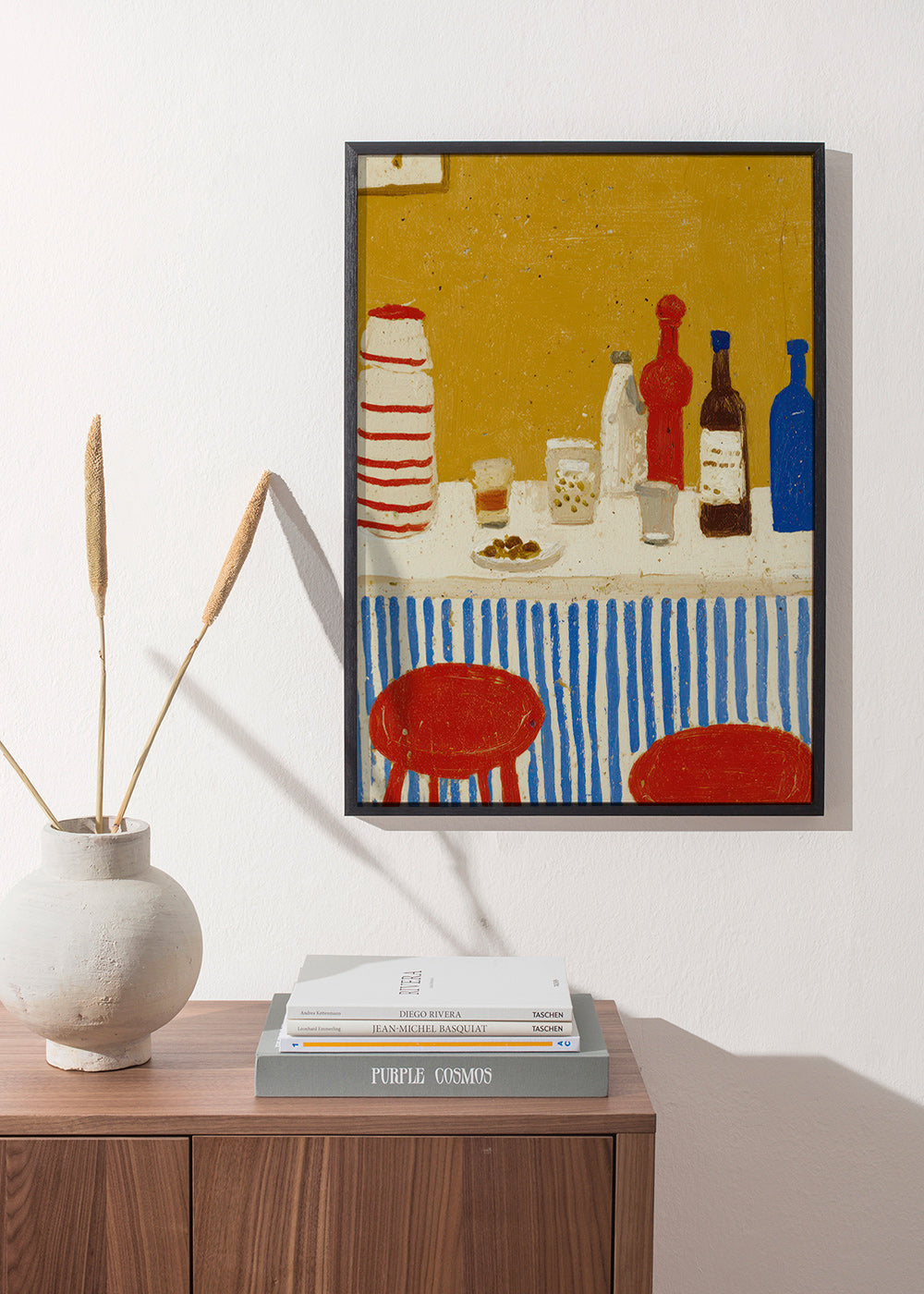 Køkkenkunst: bar-stilleben med blå striber – Product1