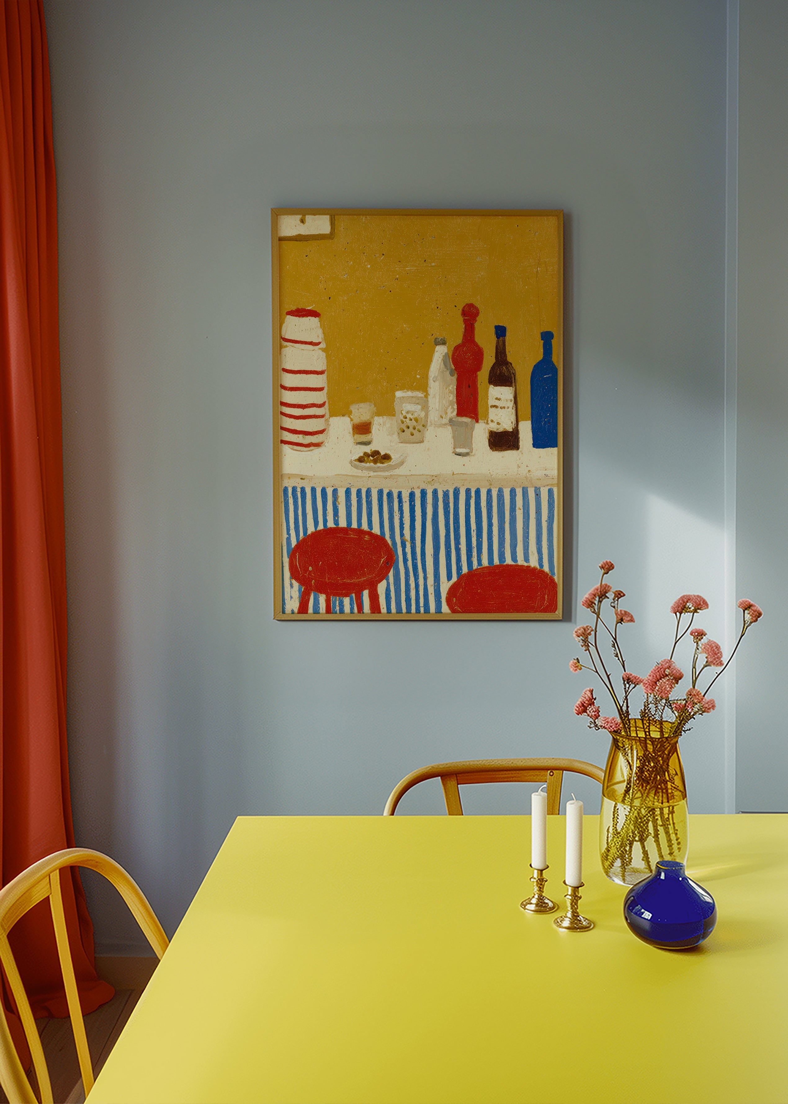 Køkkenkunst: bar-stilleben med blå striber – Product3