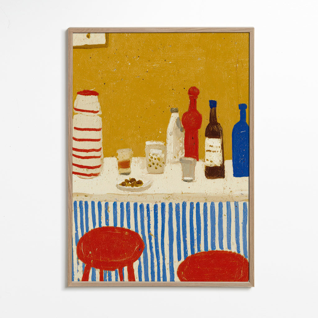 Køkkenkunst: bar-stilleben med blå striber – Oak Frame