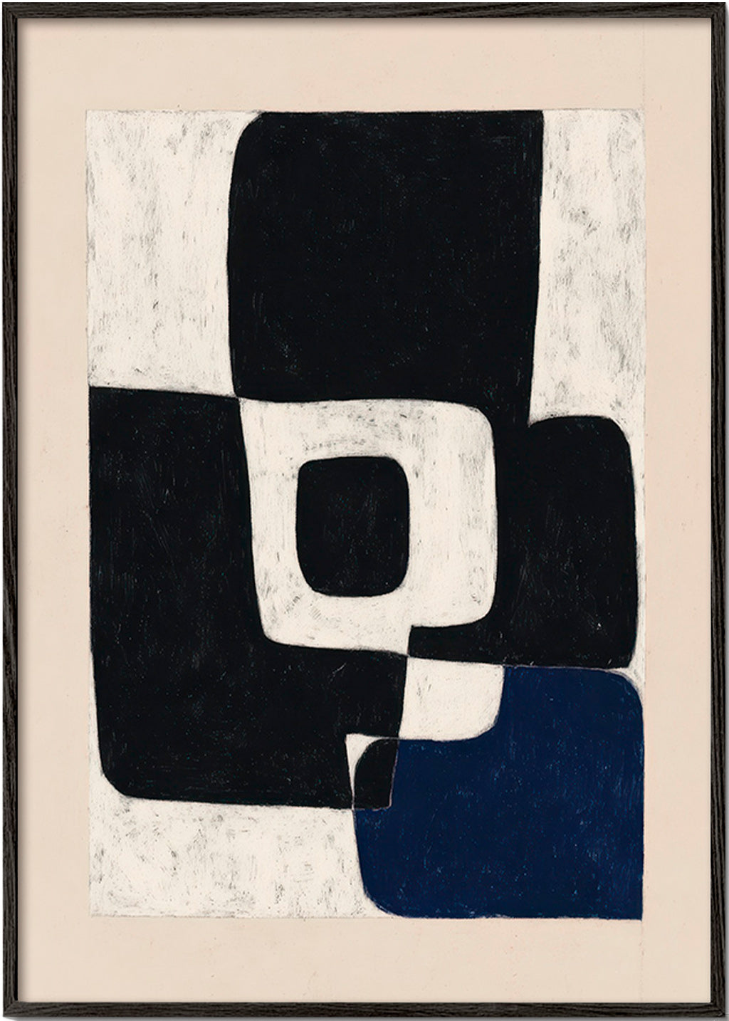 Abstrakt kunst med sorte blokke og blåt accent – Black Frame