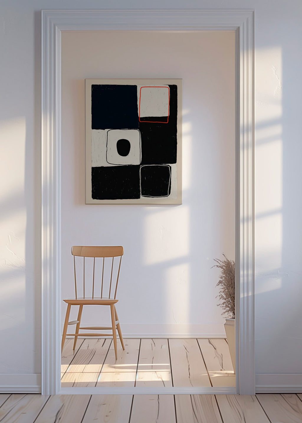 Geometrisk plakat med stabler af blokke – Canvas