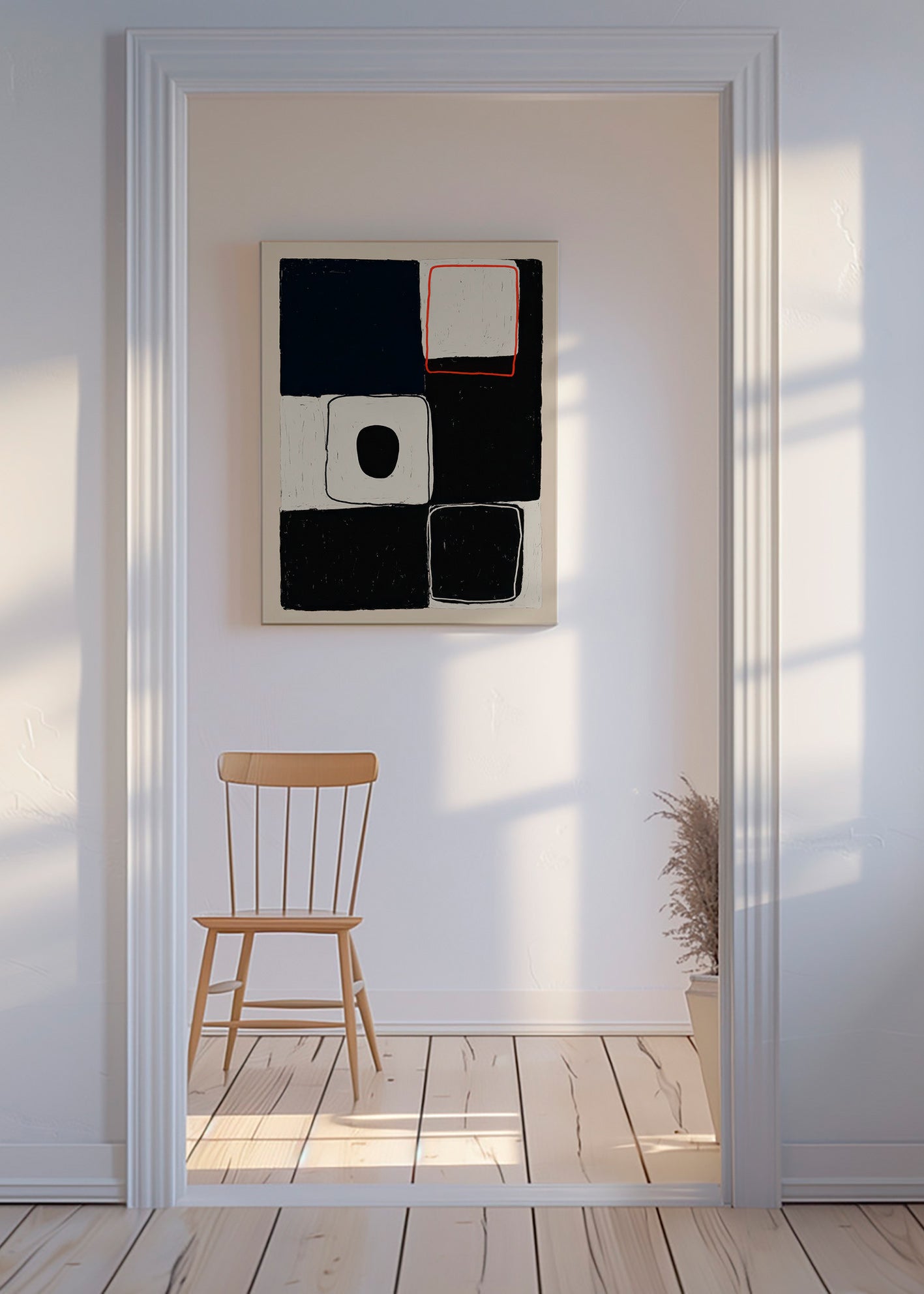Geometrisk plakat med stabler af blokke – Canvas