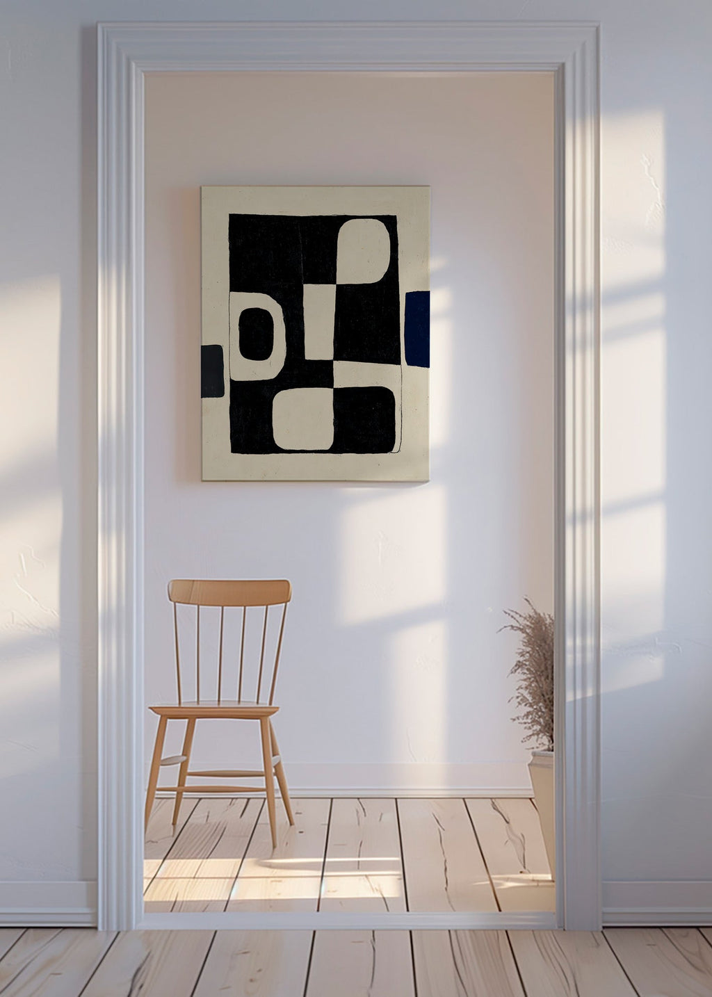 Geometrisk plakat med sorte blokke og buede negativer – Canvas
