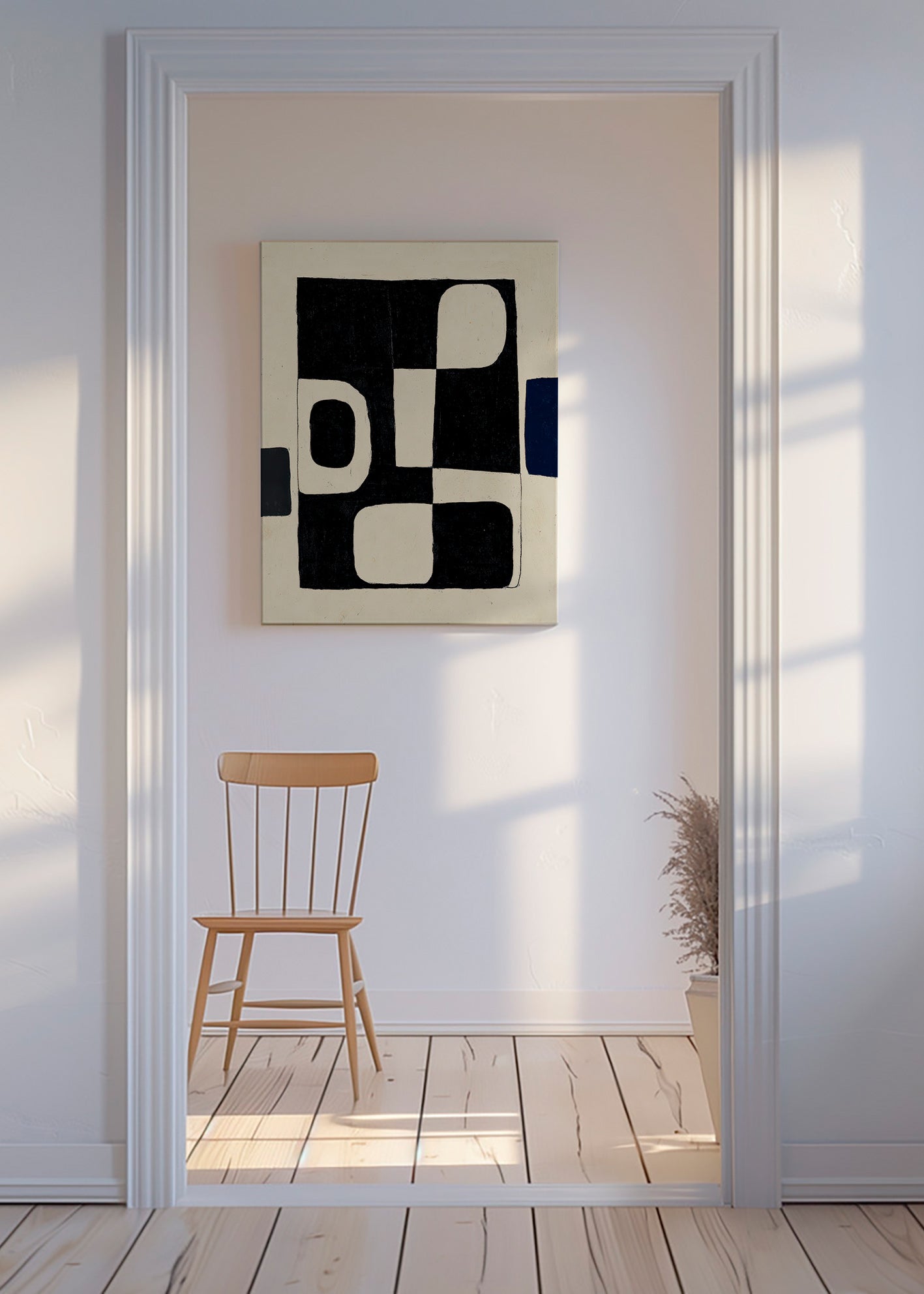 Geometrisk plakat med sorte blokke og buede negativer – Canvas