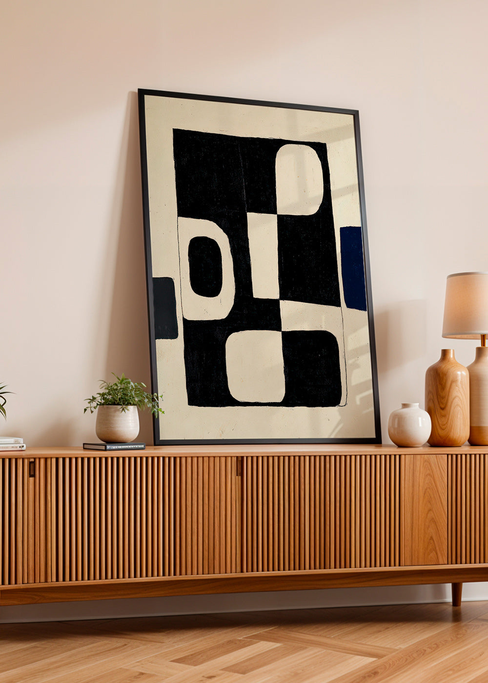 Geometrisk plakat med sorte blokke og buede negativer – Product3