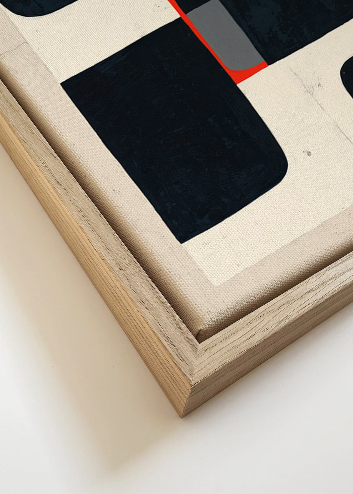 Geometrisk plakat med sorte blokke og rødt detalje – Canvas detail
