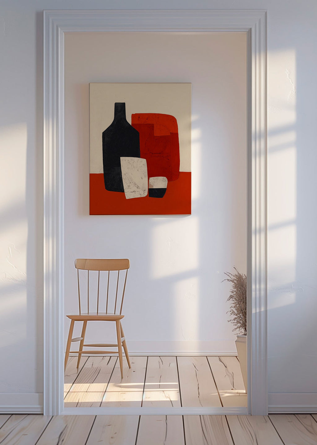 Køkkenkunst med geometrisk flaske og glas – Canvas
