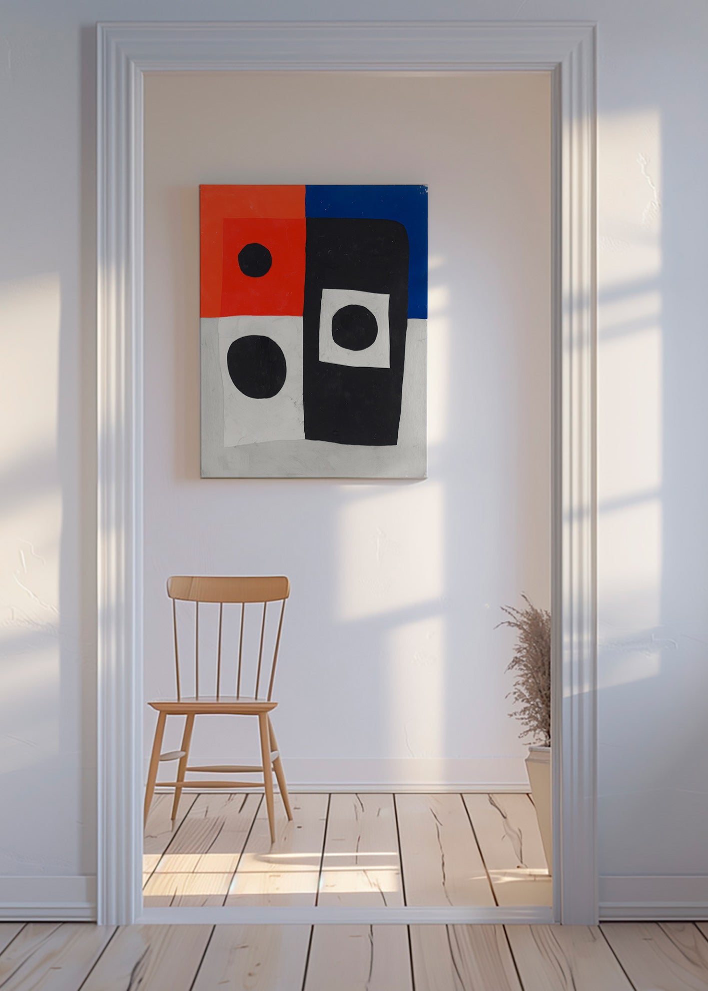 Geometrisk plakat med blokke og cirkler – Canvas