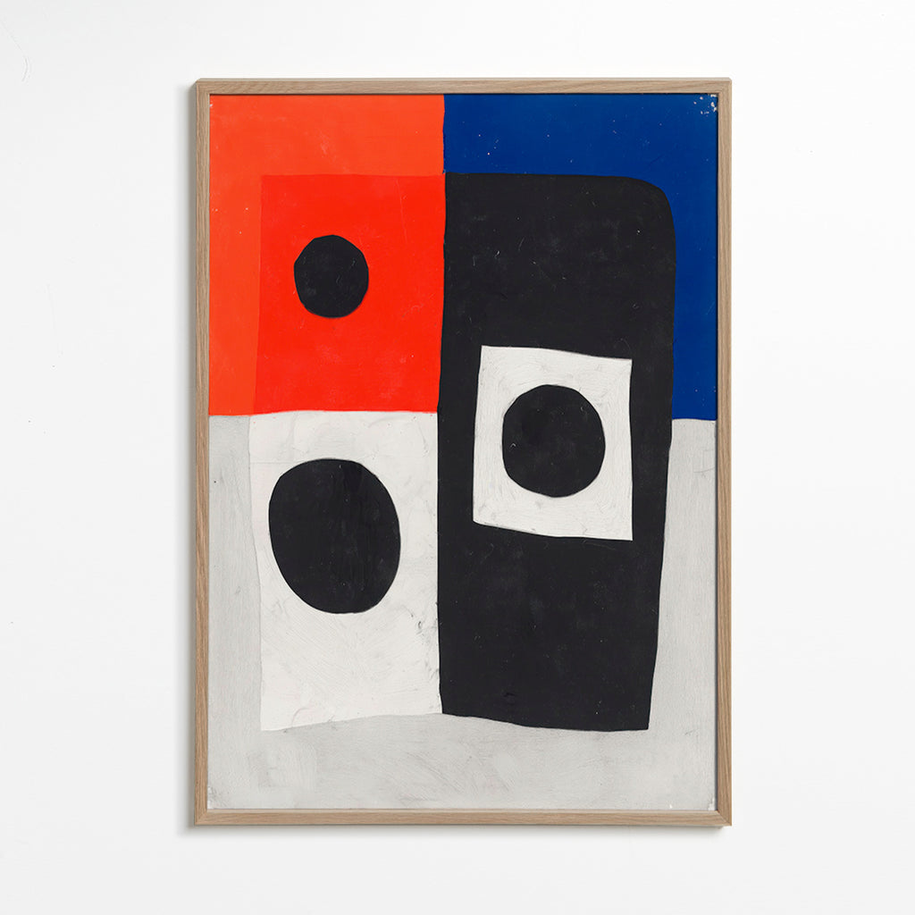 Geometrisk plakat med blokke og cirkler – Oak Frame