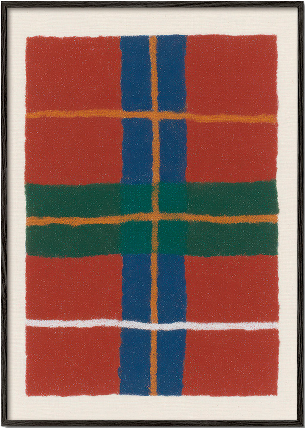 Geometrisk tartan-plakat i varme nuancer – Black Frame