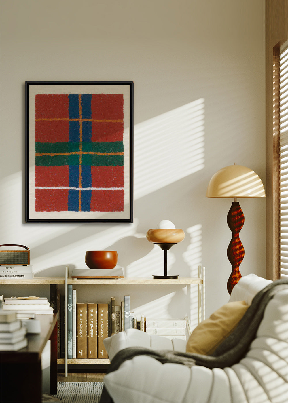 Geometrisk tartan-plakat i varme nuancer – Canvas1