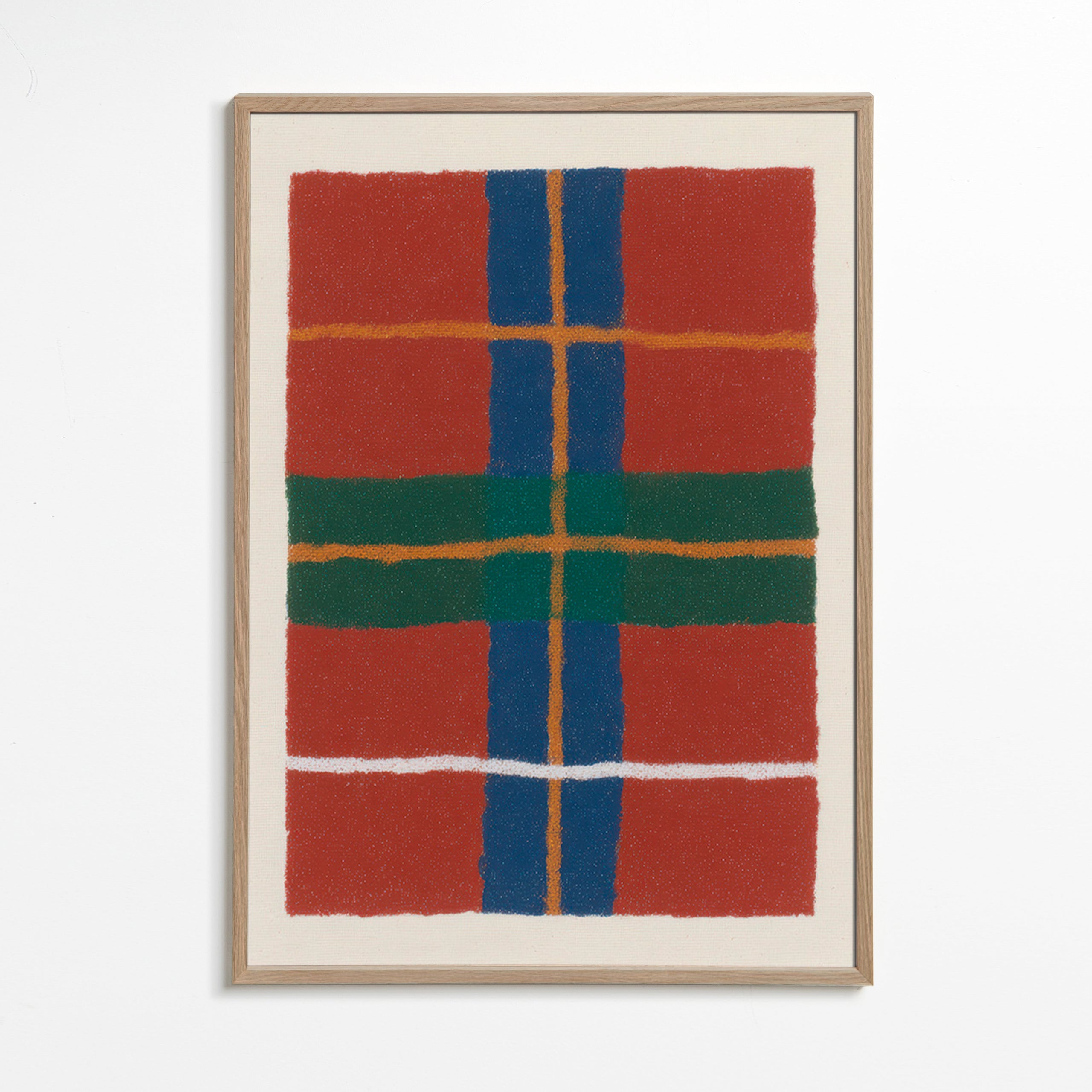 Geometrisk tartan-plakat i varme nuancer – Oak Frame